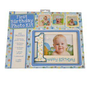 Gibson First Birthday Photo Kit Frame Crown Banner Props Cake Topper Celebration